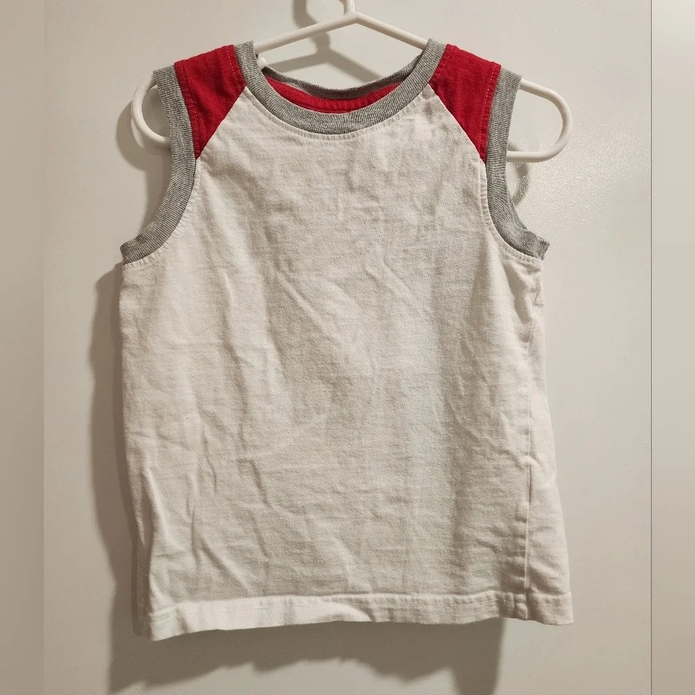 Kid sz 4T White Red Grey Colorblock Sleeveless Muscle Tank Top Sporty Summer Tee - Picture 2 of 10